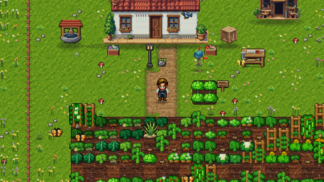 The farmhouse and a growing crop field