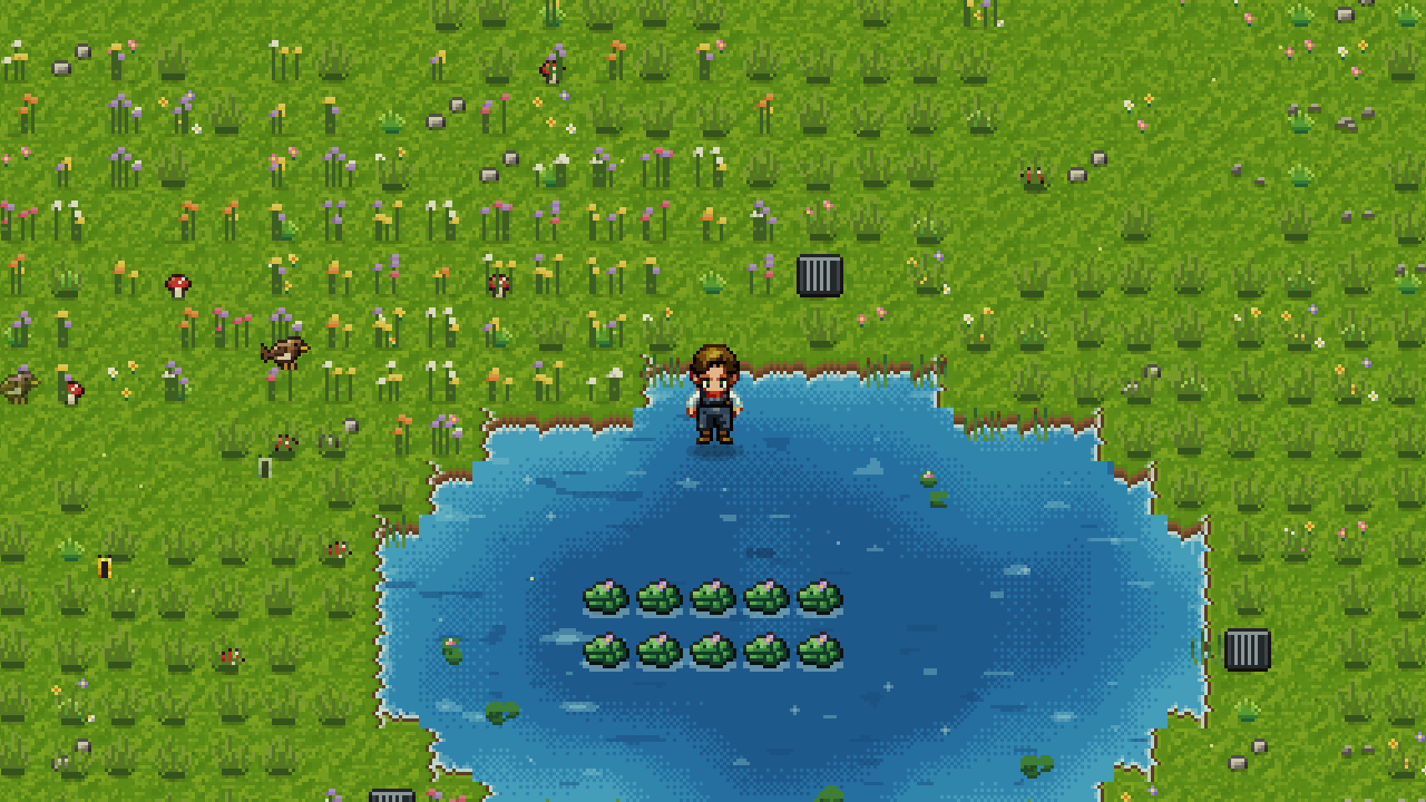A clean lake with lily pads