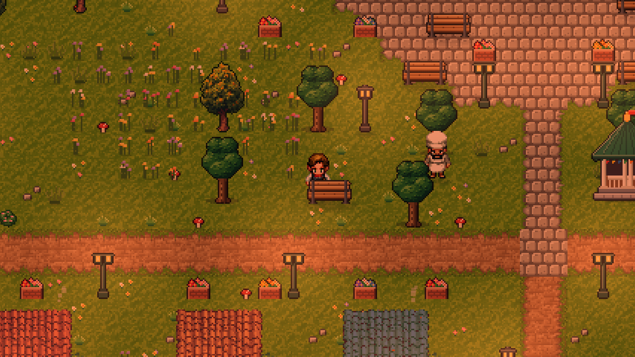 The village at dusk with lamps lit